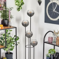 Koyoto Lampadaire Bois foncé, Noir, 4 lumières