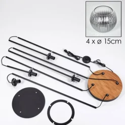 Koyoto Lampadaire Bois foncé, Noir, 4 lumières