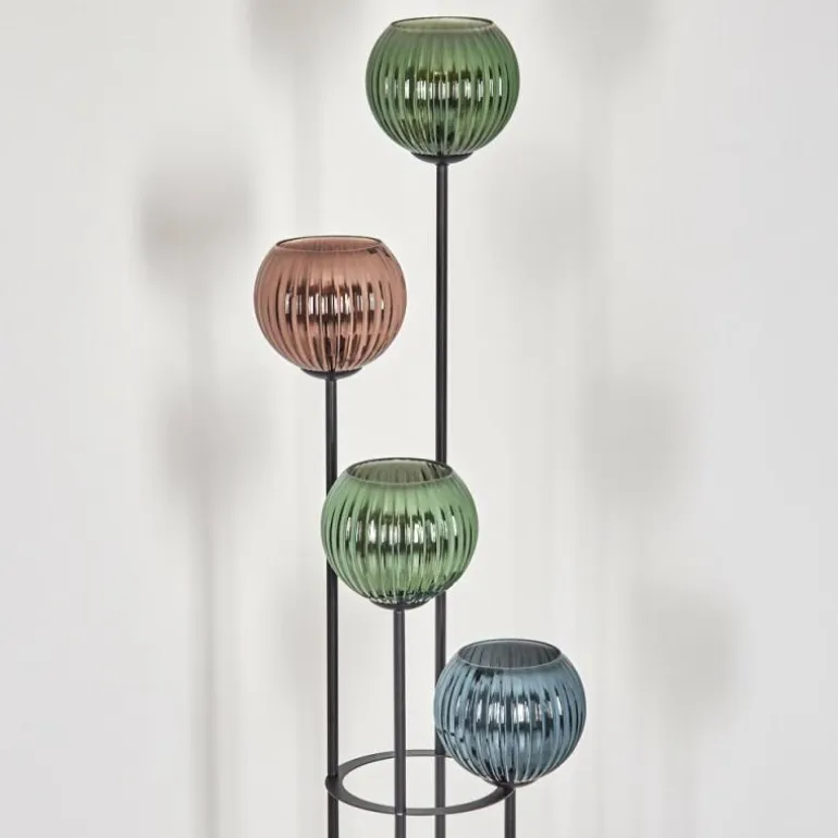 Koyoto Lampadaire Bois foncé, Noir, 4 lumières