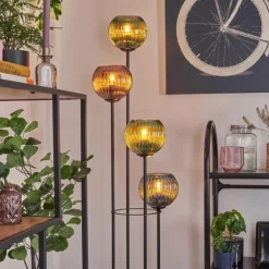 Koyoto Lampadaire Bois foncé, Noir, 4 lumières