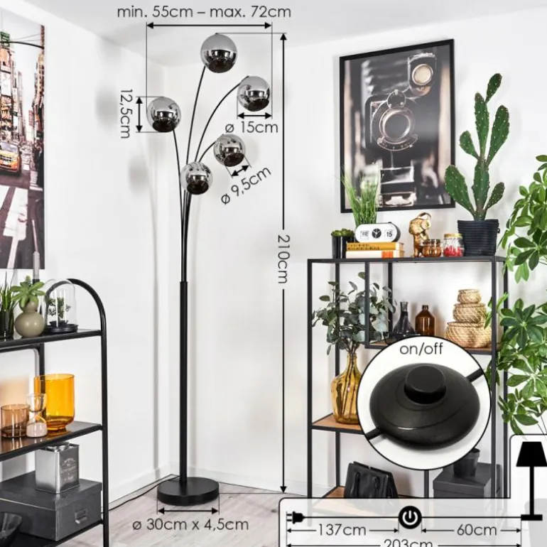 Koyoto Lampadaire Chrome, 5 lumières