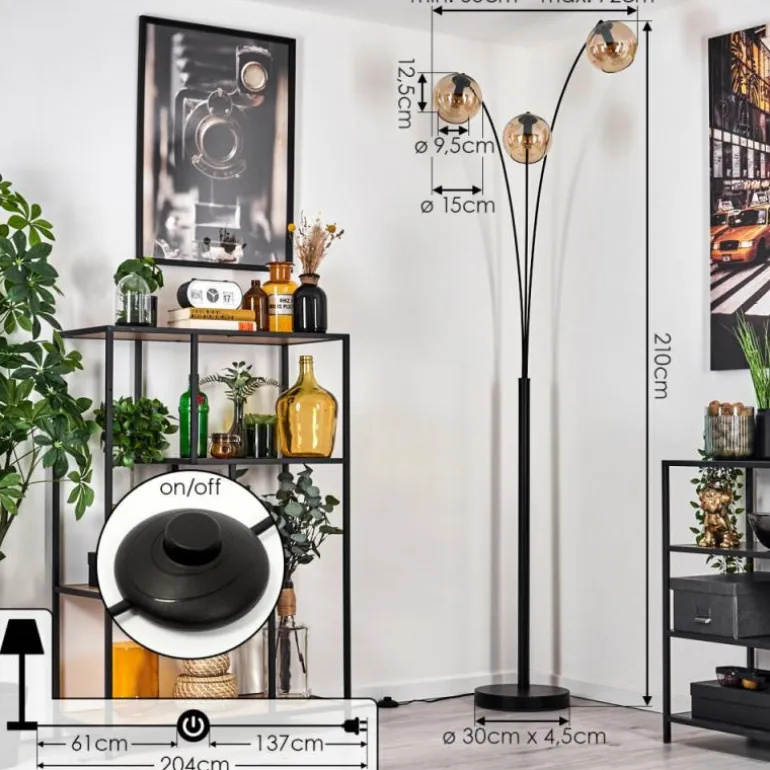 Koyoto Lampadaire Noir, 3 lumières