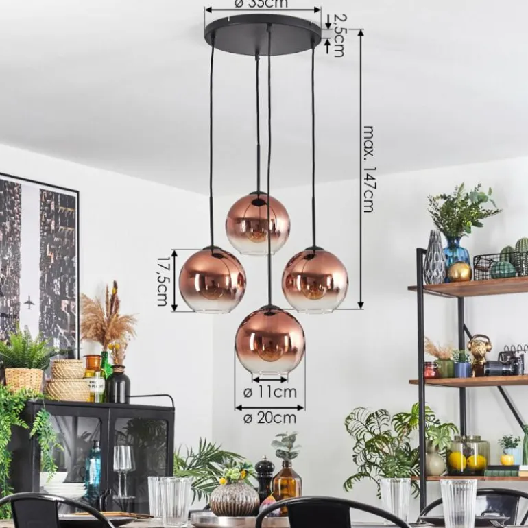 Koyoto Suspension, Boule lumineuse 35 cm Clair, Cuivré, 4 lumières
