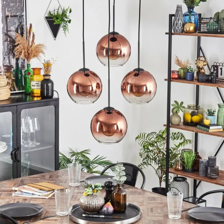 Koyoto Suspension, Boule lumineuse 35 cm Clair, Cuivré, 4 lumières