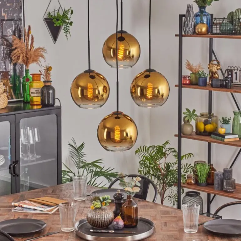 Koyoto Suspension, Boule lumineuse Or, Clair, 4 lumières