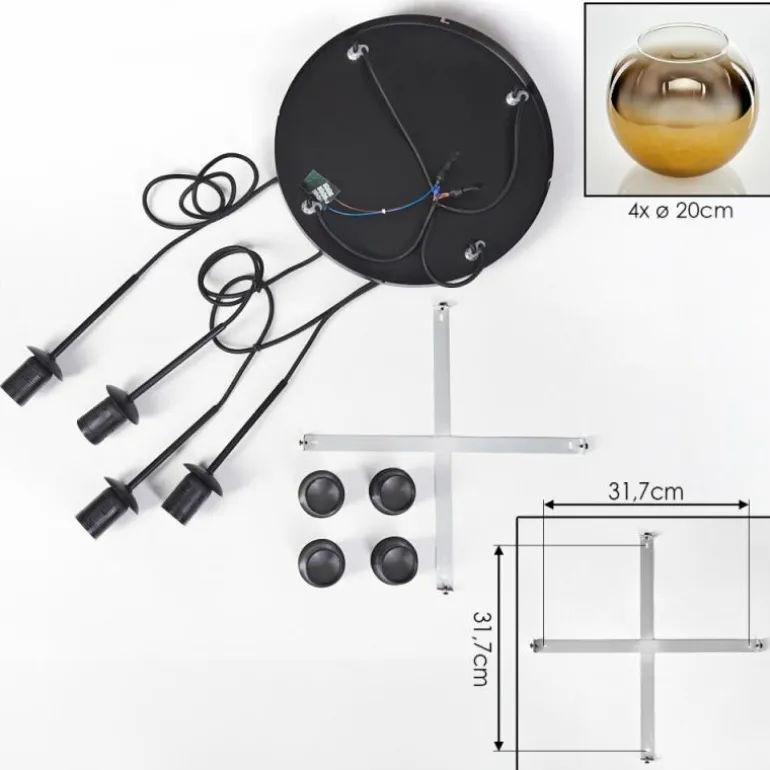 Koyoto Suspension, Boule lumineuse Or, Clair, 4 lumières