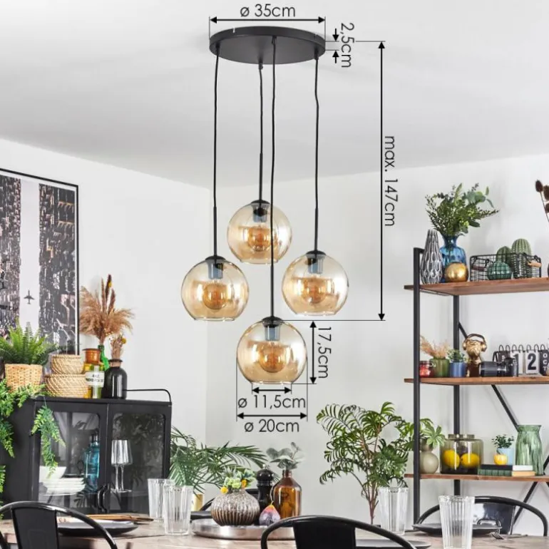 Koyoto Suspension, Boule lumineuse Ambre, 4 lumières