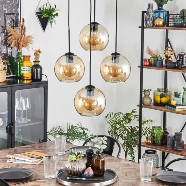 Koyoto Suspension, Boule lumineuse Ambre, 4 lumières