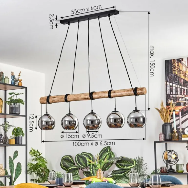 Koyoto Suspension, Boule lumineuse, Suspension Écru, Noir, 5 lumières