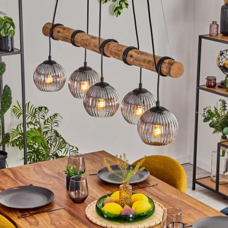 Koyoto Suspension, Boule lumineuse, Suspension Écru, Noir, 5 lumières