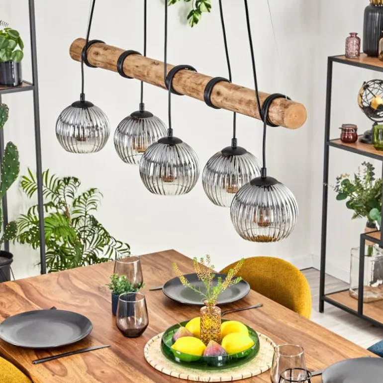 Koyoto Suspension, Boule lumineuse, Suspension Écru, Noir, 5 lumières