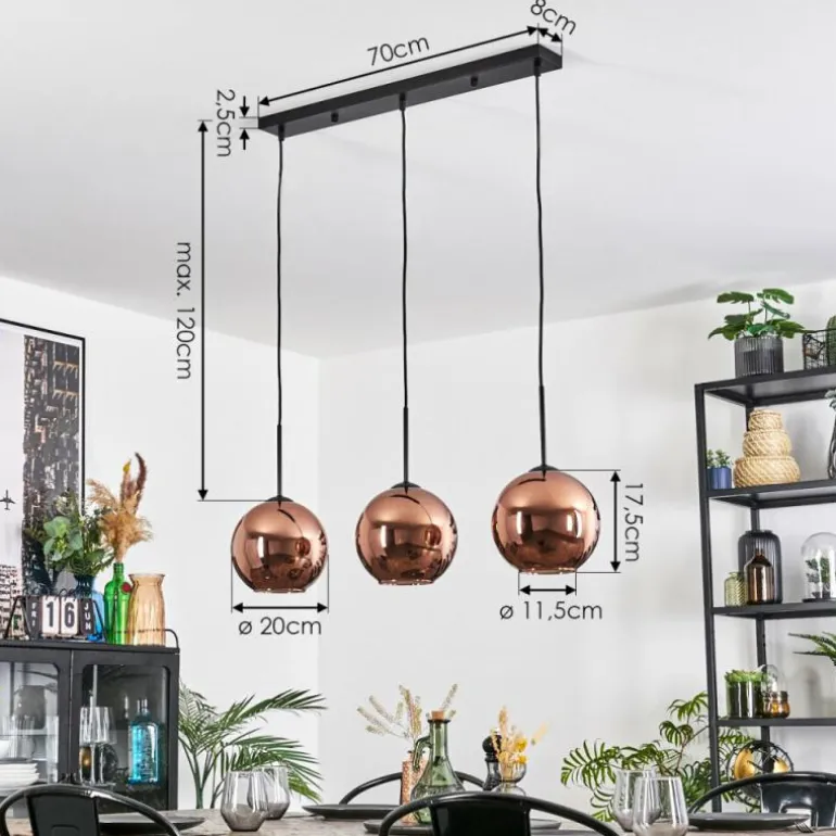 Koyoto Suspension, Boule lumineuse, Suspension Cuivré, 3 lumières