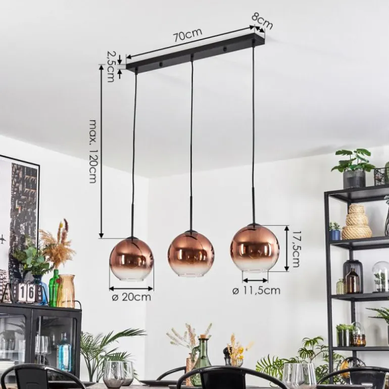 Koyoto Suspension, Boule lumineuse, Suspension Clair, Cuivré, 3 lumières
