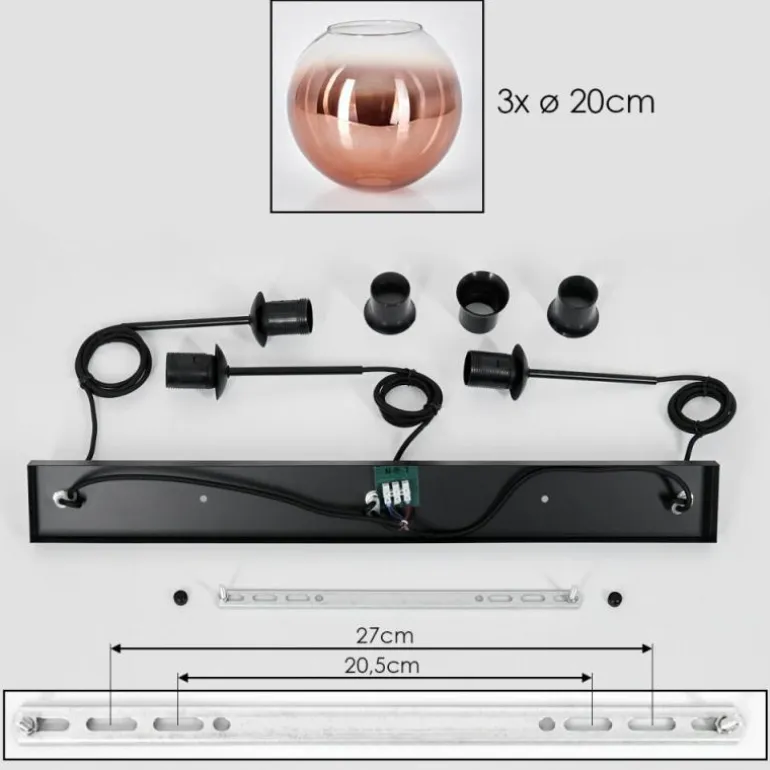Koyoto Suspension, Boule lumineuse, Suspension Clair, Cuivré, 3 lumières