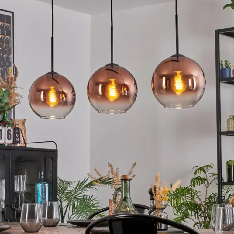 Koyoto Suspension, Boule lumineuse, Suspension Clair, Cuivré, 3 lumières