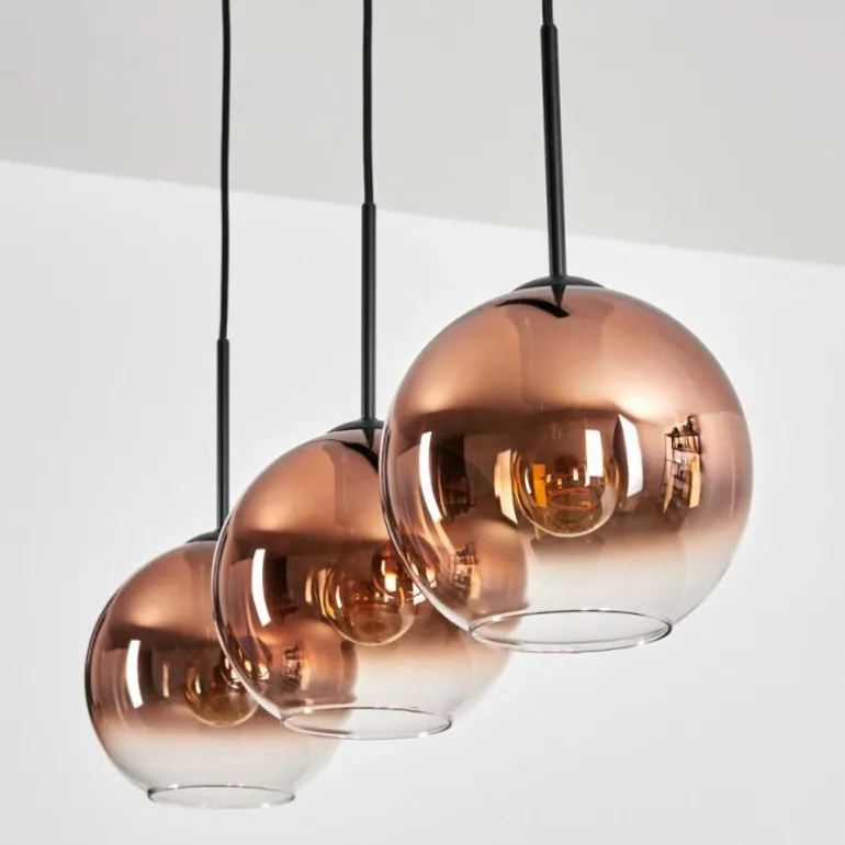 Koyoto Suspension, Boule lumineuse, Suspension Clair, Cuivré, 3 lumières
