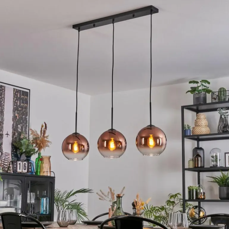 Koyoto Suspension, Boule lumineuse, Suspension Clair, Cuivré, 3 lumières