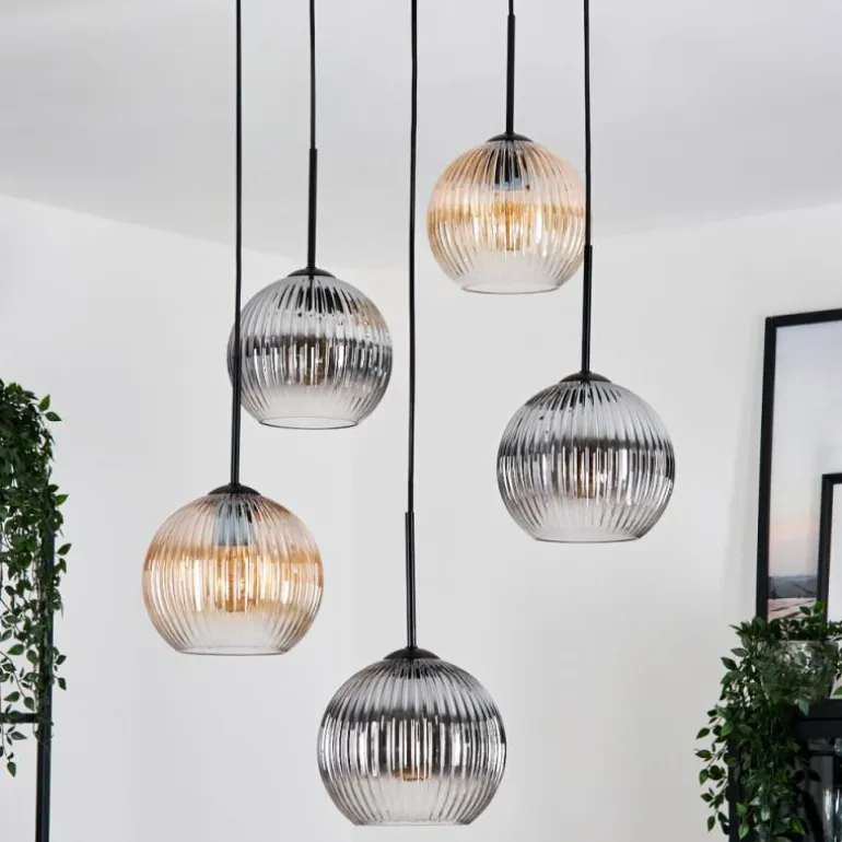 Koyoto Suspension, Boule lumineuse, Suspension grappe Ambre, Clair, Fumé, 5 lumières