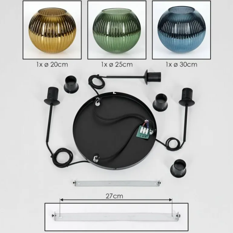 Koyoto Suspension, Boule lumineuse, Suspension grappe 30 cm Bleu, Or, Vert, 3 lumières