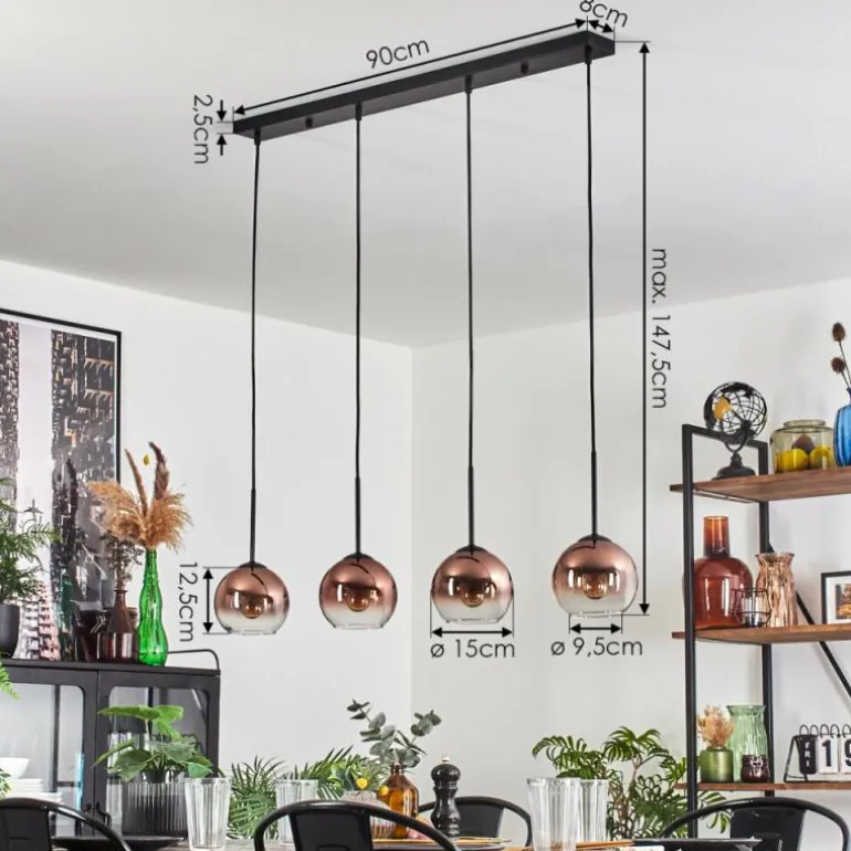 Koyoto Suspension Clair, Cuivré, 4 lumières