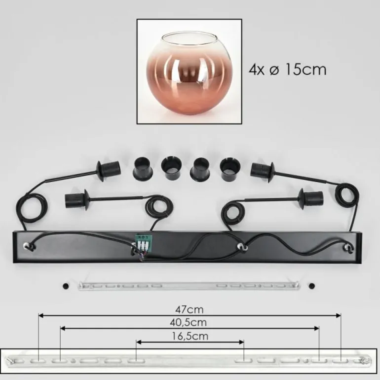 Koyoto Suspension Clair, Cuivré, 4 lumières