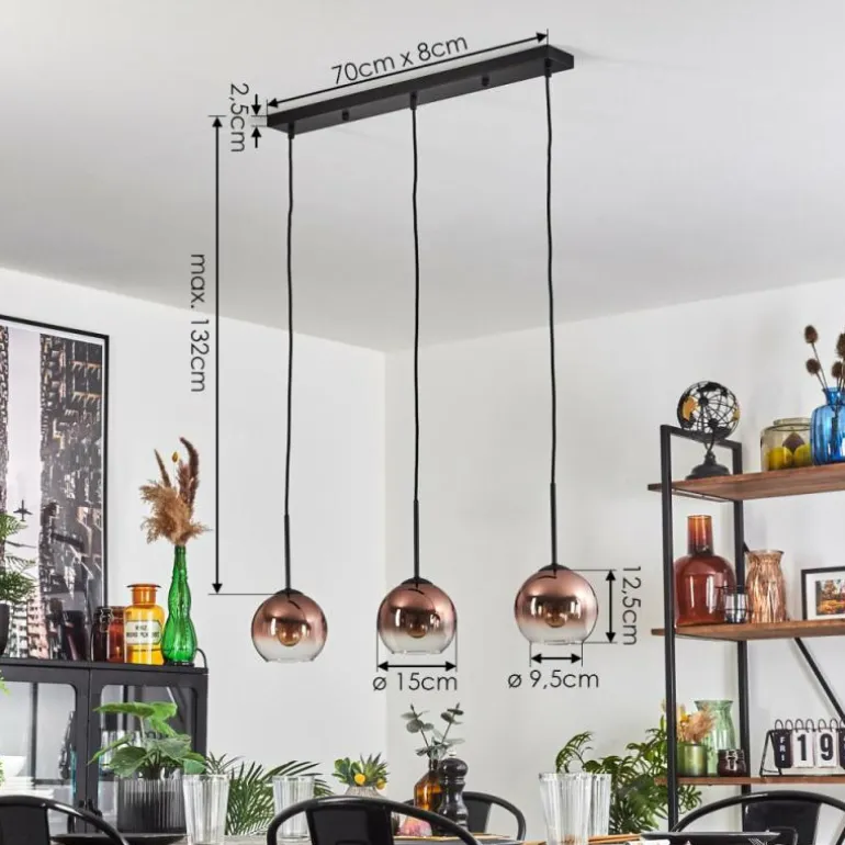 Koyoto Suspension Clair, Cuivré, 3 lumières