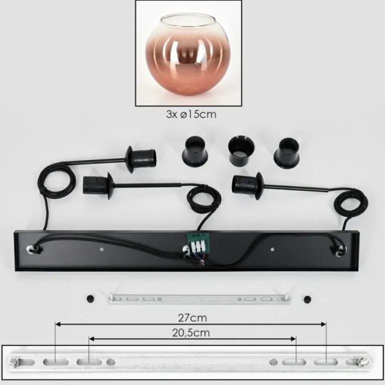 Koyoto Suspension Clair, Cuivré, 3 lumières