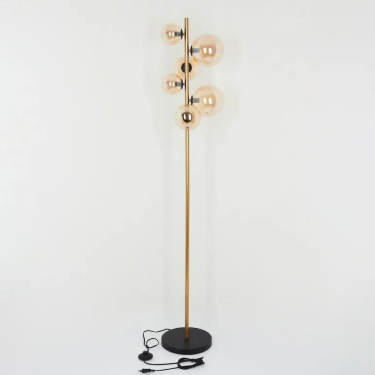 Lampadaire Chehalis LED Laiton, Noir, 6 lumières