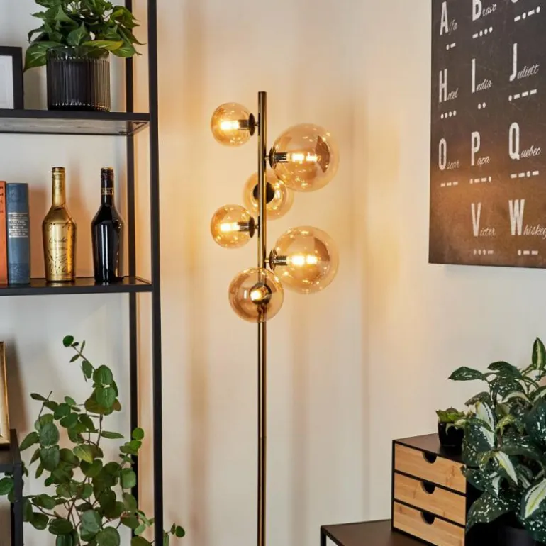 Lampadaire Chehalis LED Laiton, Noir, 6 lumières