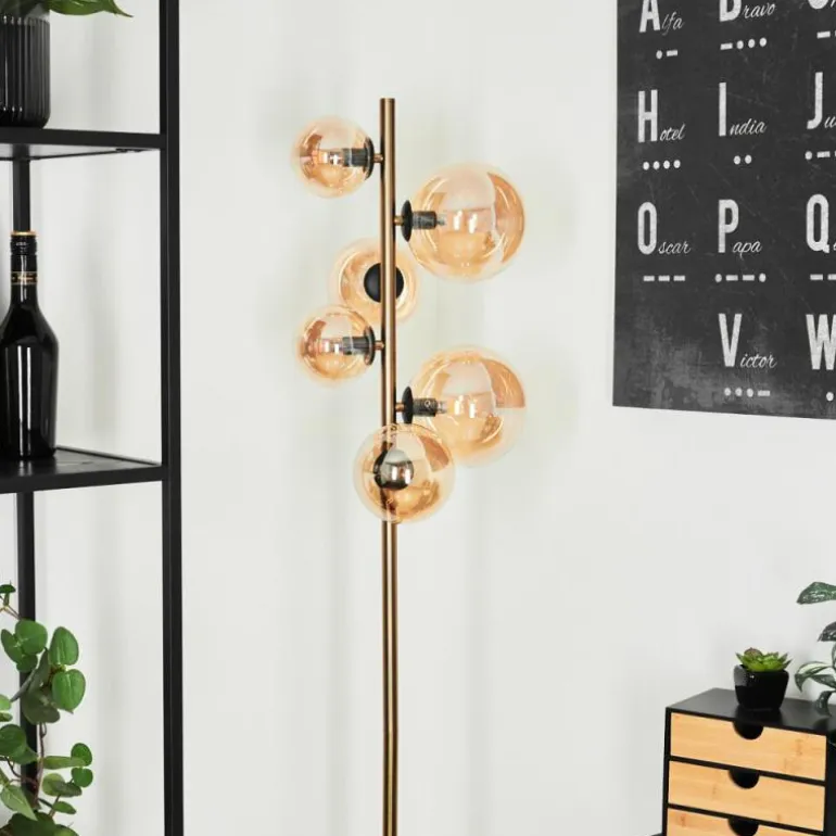 Lampadaire Chehalis LED Laiton, Noir, 6 lumières