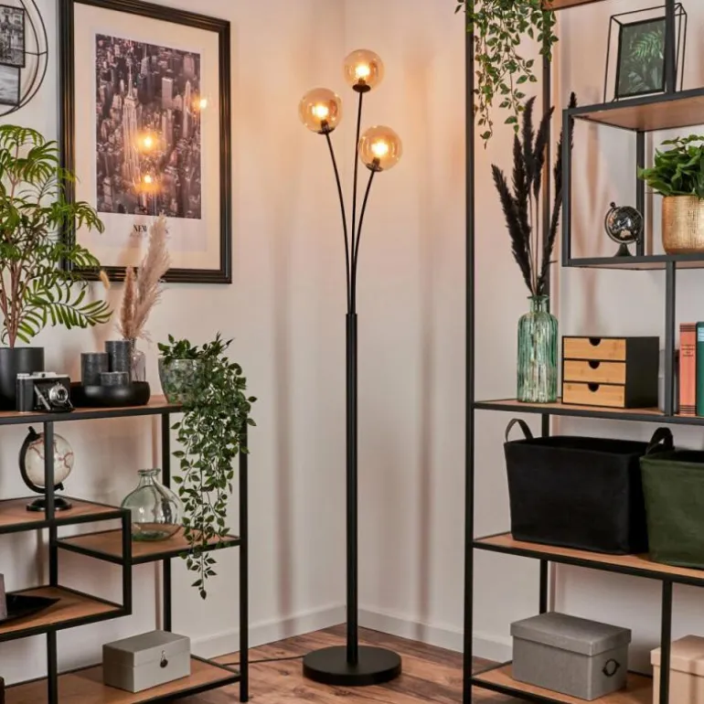 Lampadaire - Verre 12 cm Bernado Ambre, 3 lumières