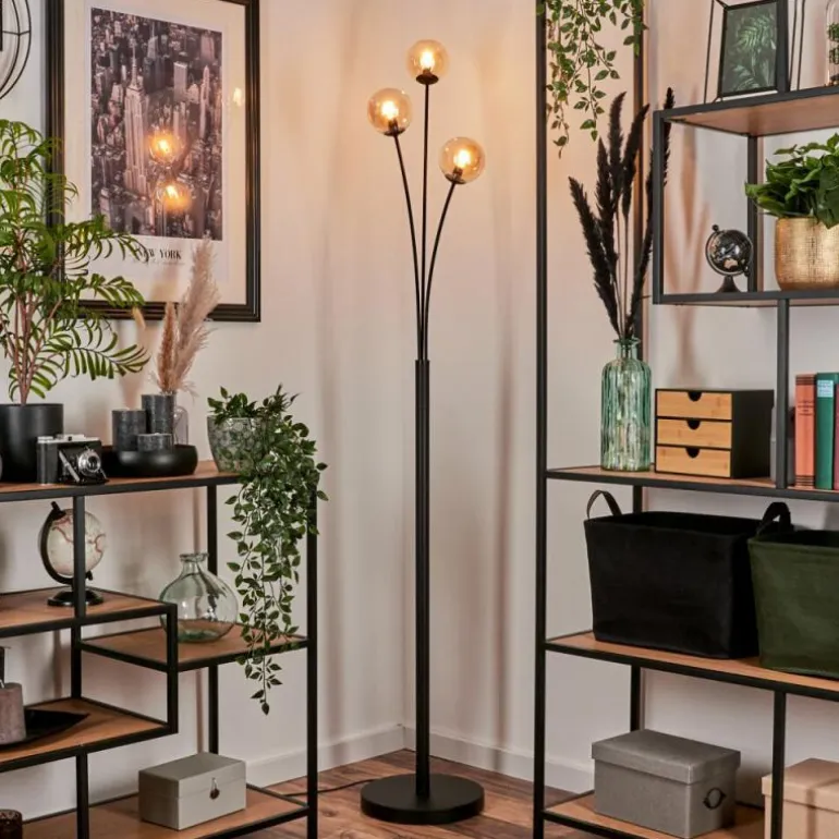 Lampadaire - Verre 10 cm Bernado Ambre, 3 lumières