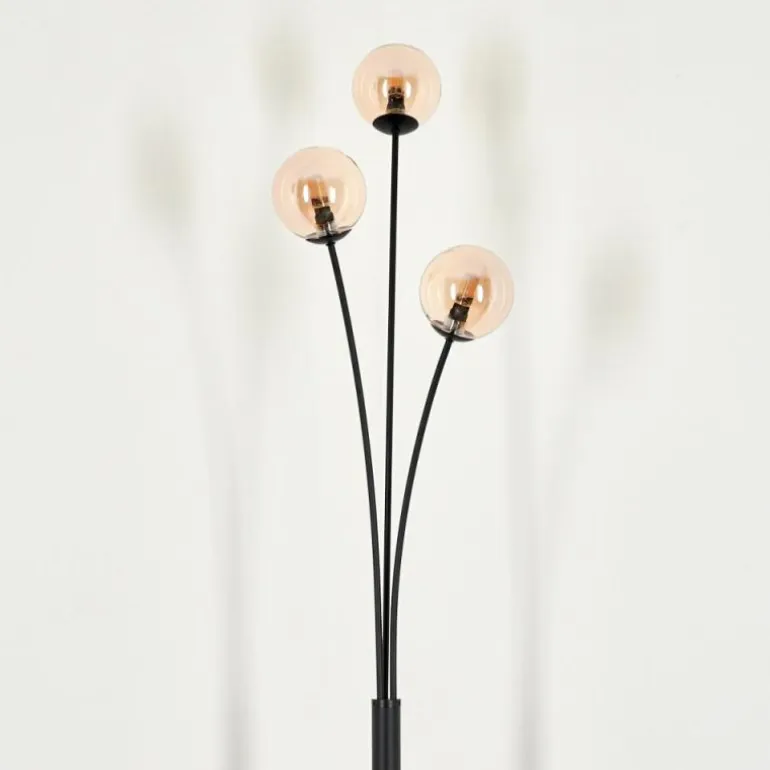 Lampadaire - Verre 10 cm Bernado Ambre, 3 lumières