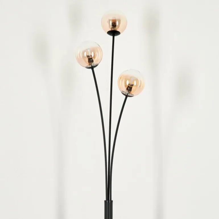 Lampadaire - Verre 10 cm Bernado Ambre, 3 lumières