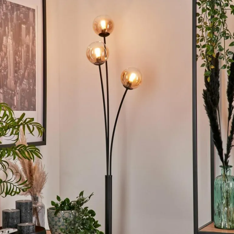 Lampadaire - Verre 10 cm Bernado Ambre, 3 lumières