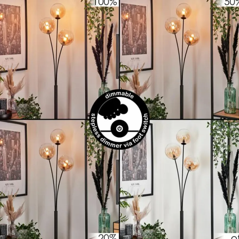 Lampadaire - Verre 15 cm Bernado Ambre, Clair, 3 lumières