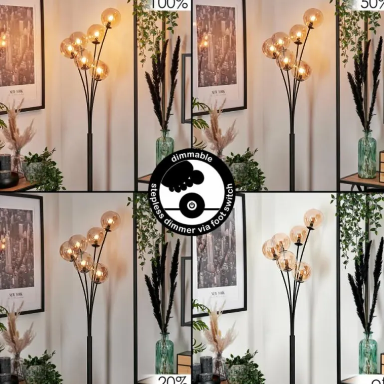 Lampadaire - Verre 12 cm Bernado Ambre, 6 lumières