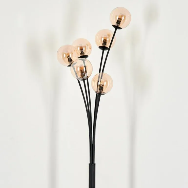 Lampadaire - Verre 10 cm Bernado Ambre, 6 lumières