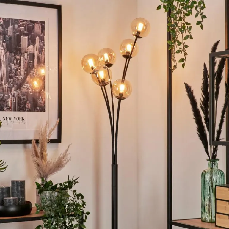 Lampadaire - Verre 10 cm Bernado Ambre, 6 lumières