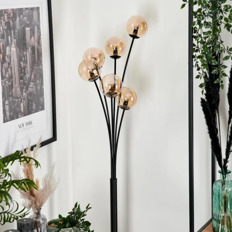 Lampadaire - Verre 10 cm Bernado Ambre, 6 lumières