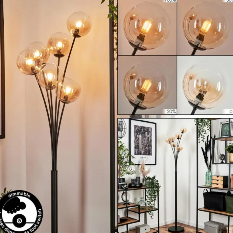 Lampadaire - Verre 12 cm Bernado Ambre, Clair, 6 lumières