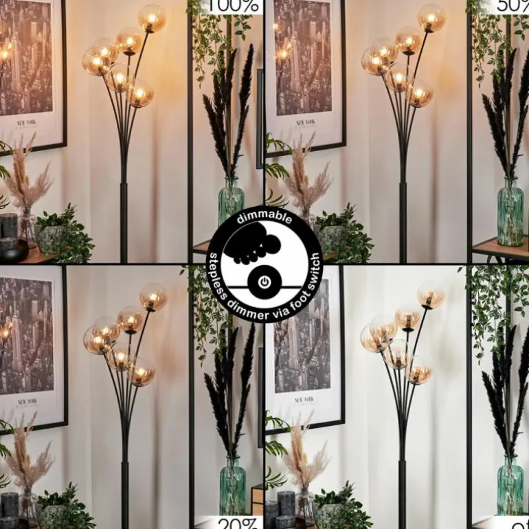 Lampadaire - Verre 12 cm Bernado Ambre, Clair, 6 lumières