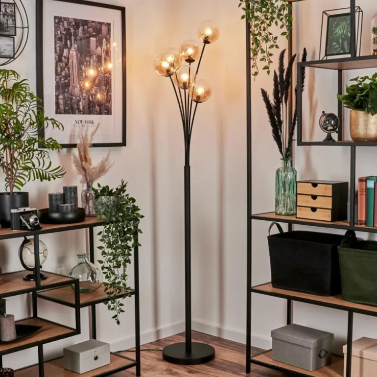 Lampadaire - Verre 12 cm Bernado Ambre, Clair, 6 lumières