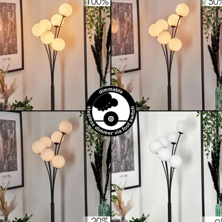 Lampadaire - Verre 12 cm Bernado Blanc, 6 lumières