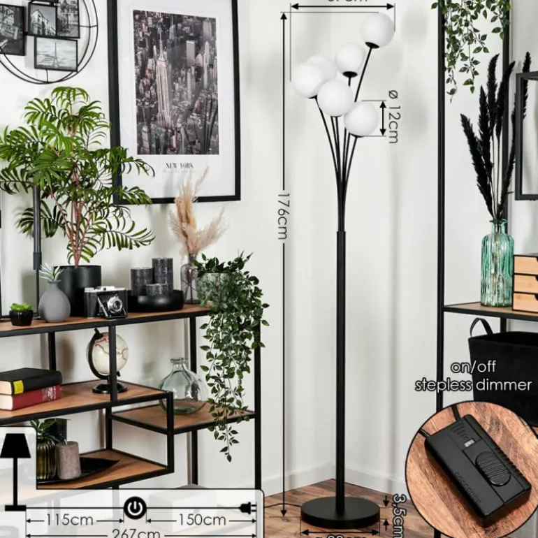Lampadaire - Verre 12 cm Bernado Blanc, 6 lumières