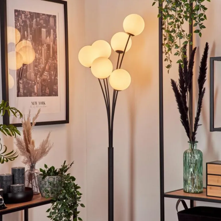 Lampadaire - Verre 12 cm Bernado Blanc, 6 lumières