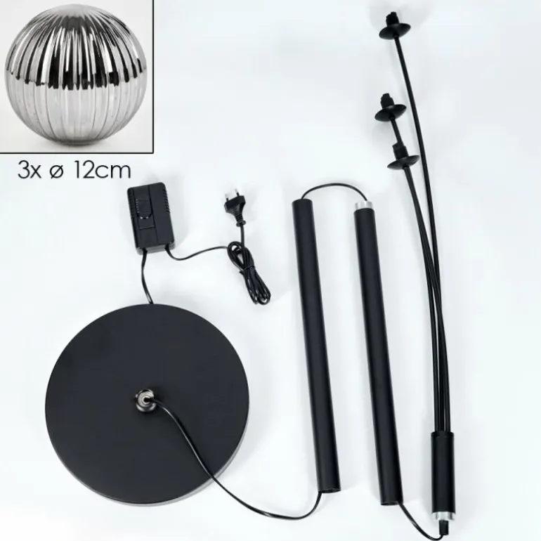 Lampadaire - Verre 12 cm Bernado Fumé, 3 lumières