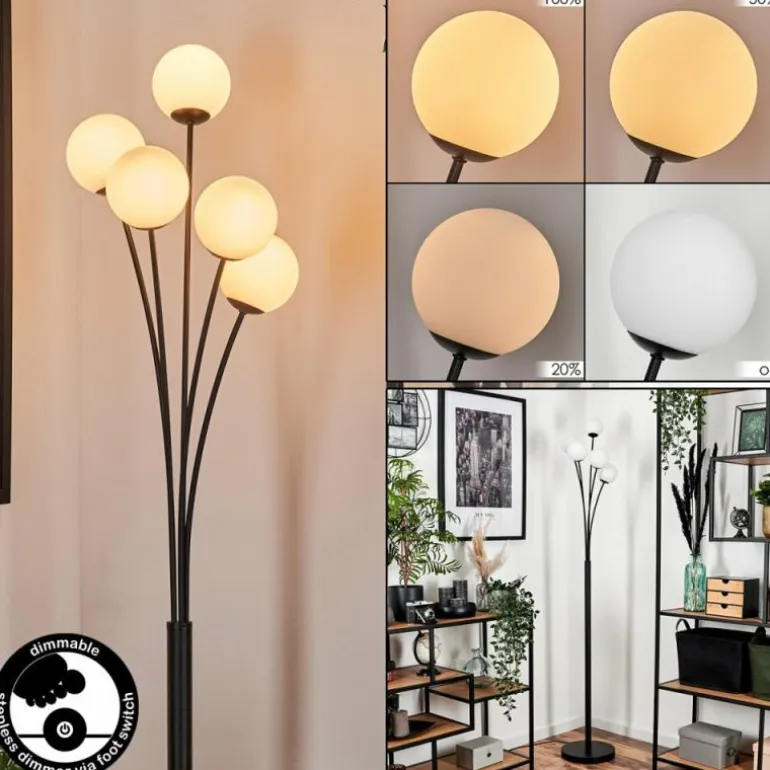 Lampadaire - Verre 10 cm Bernado Blanc, 5 lumières