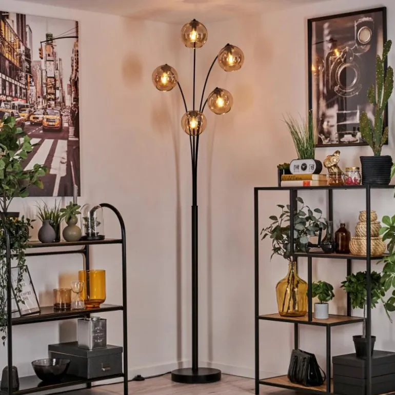 Lampadaire - Verre 15 cm Koyoto Ambre, 5 lumières