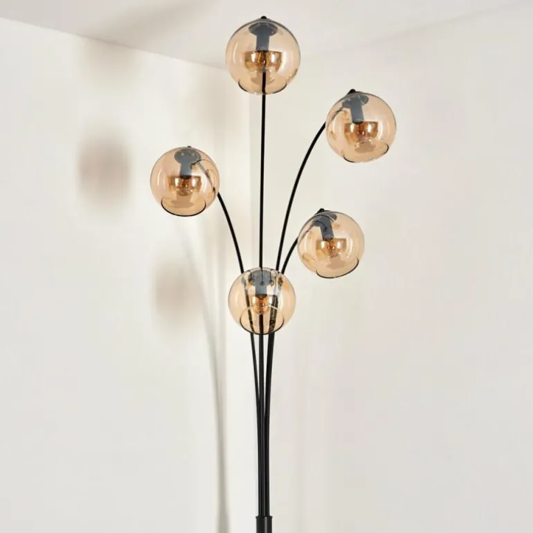 Lampadaire - Verre 15 cm Koyoto Ambre, 5 lumières
